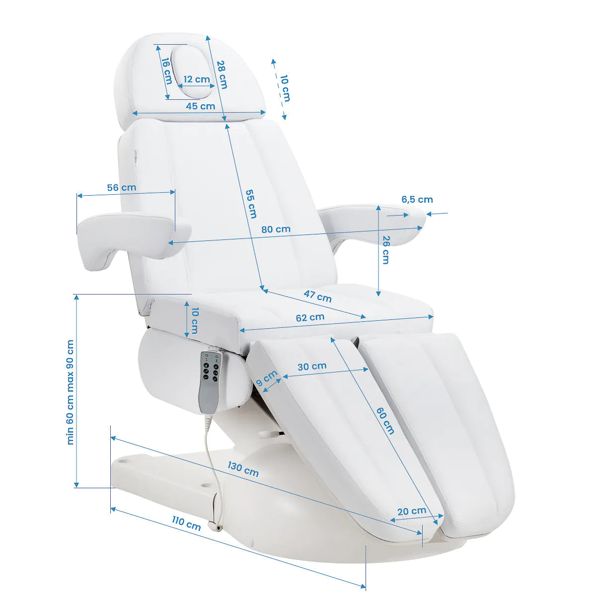 Azzurro Lux - Elektrisk behandlerbriks til pedicure med 3 motorer, hvid