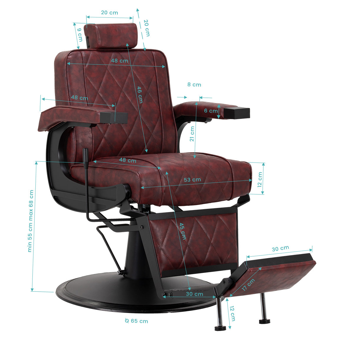 Hair System BM880 auxrød barberstol med sort stel