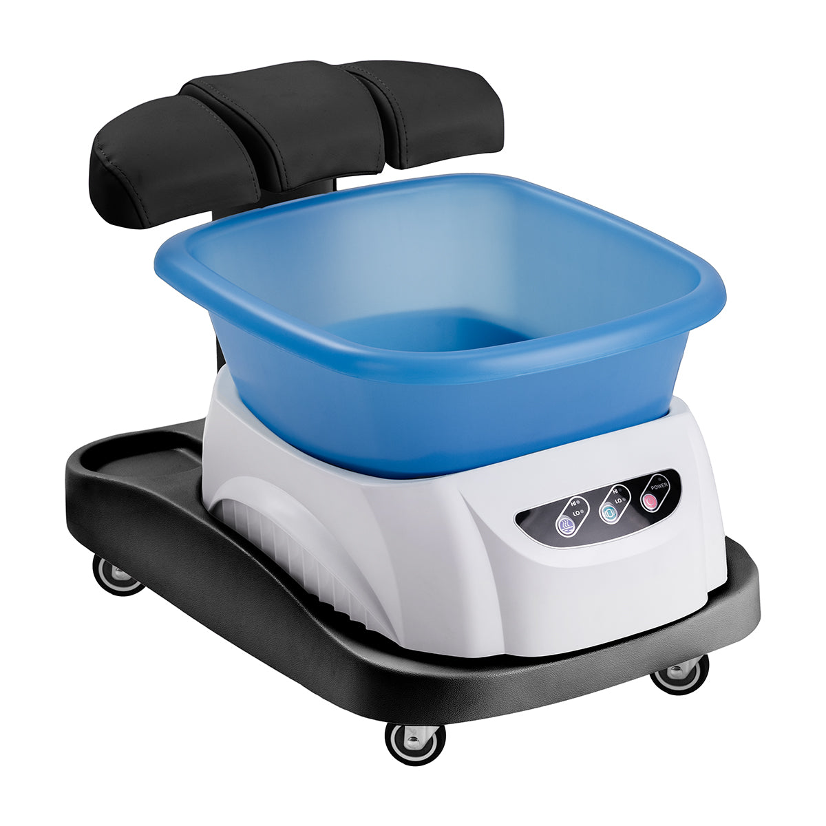 Pedicure bakke med massageapparat og sort vogn