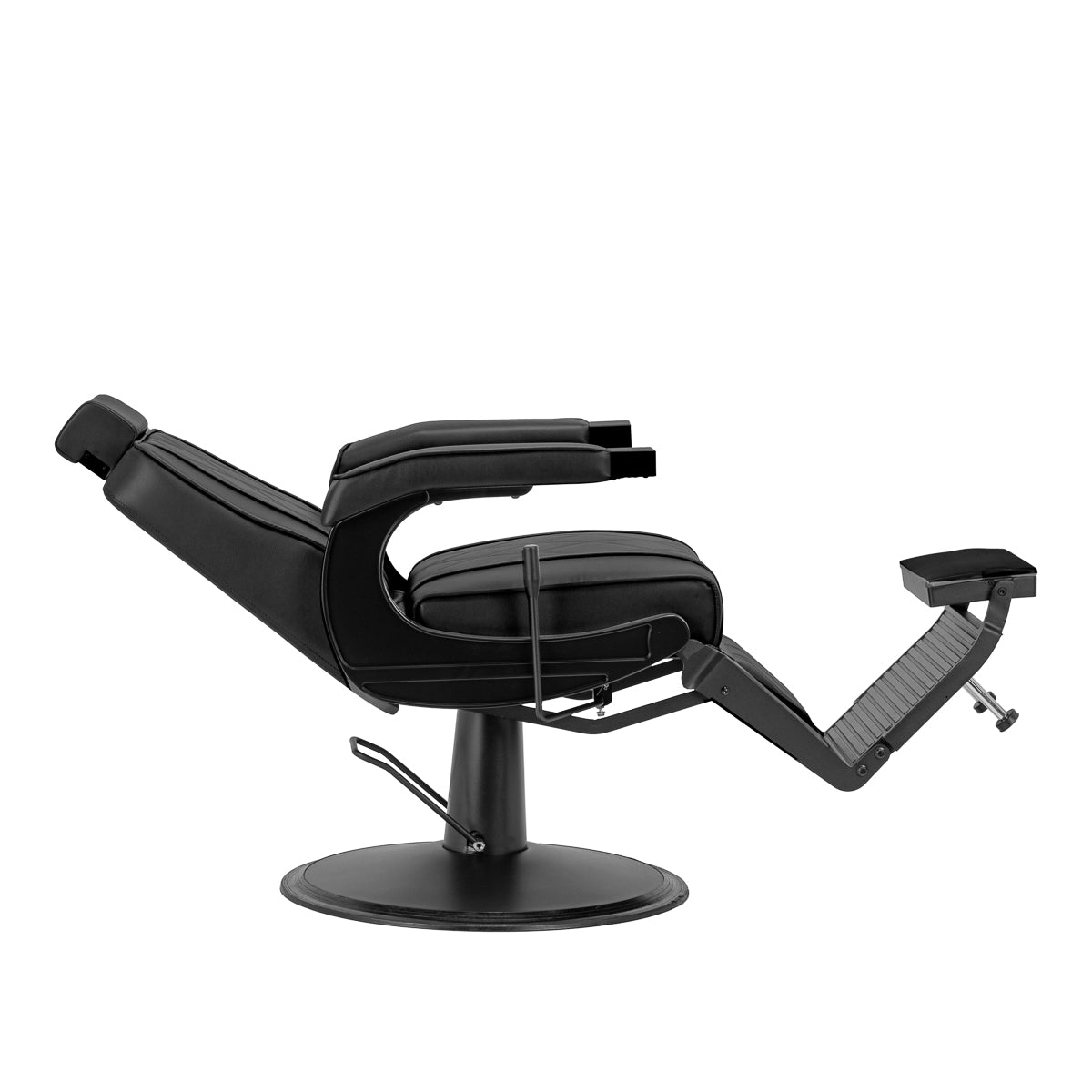 Sort Hair System BM880 barberstol – moderne design og høj funktionalitet i fuld sort look.