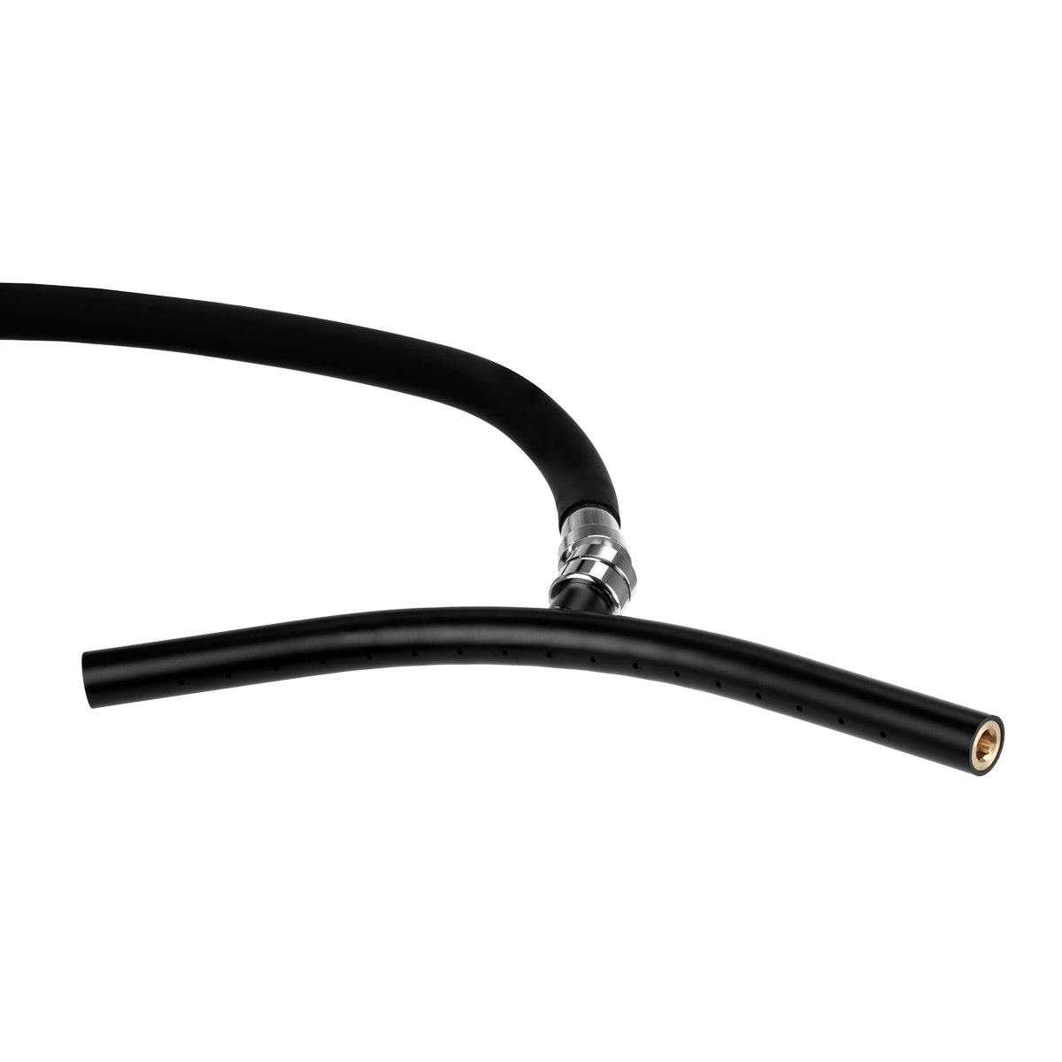 Regnbruserarmatur til frisørvaskestation i sort og krom – moderne design og funktionel løsning.