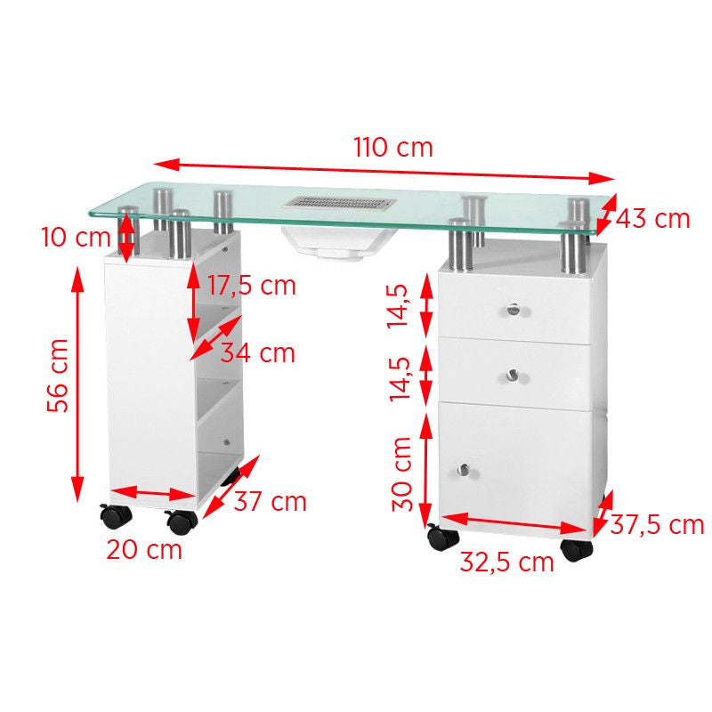 Skrivebord Glass med støvopsamler 013B, Hvid - Next Cosmeitcs