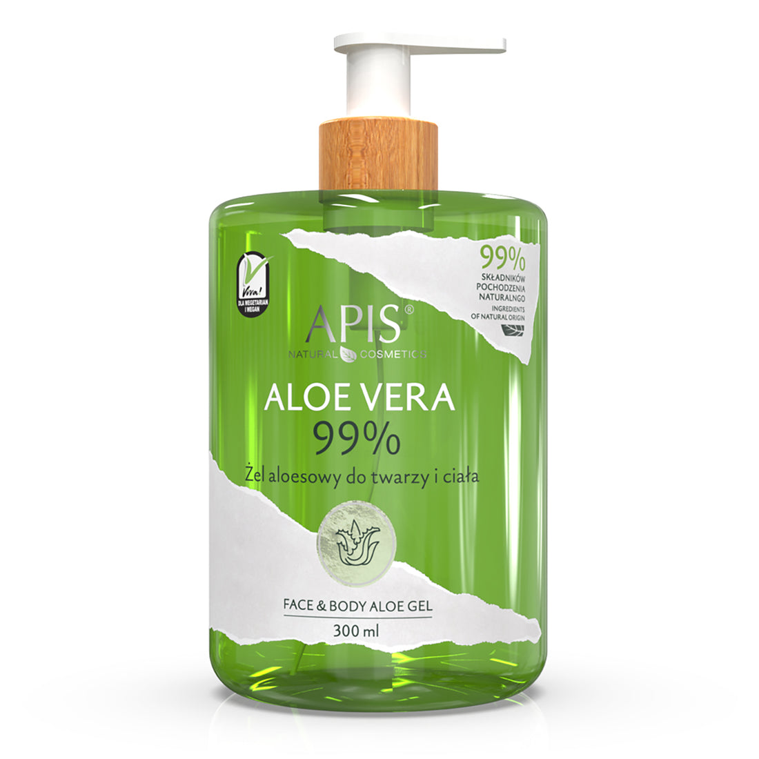 Apis naturlig aloe vera 99% aloe gel til ansigt og krop 300 ml