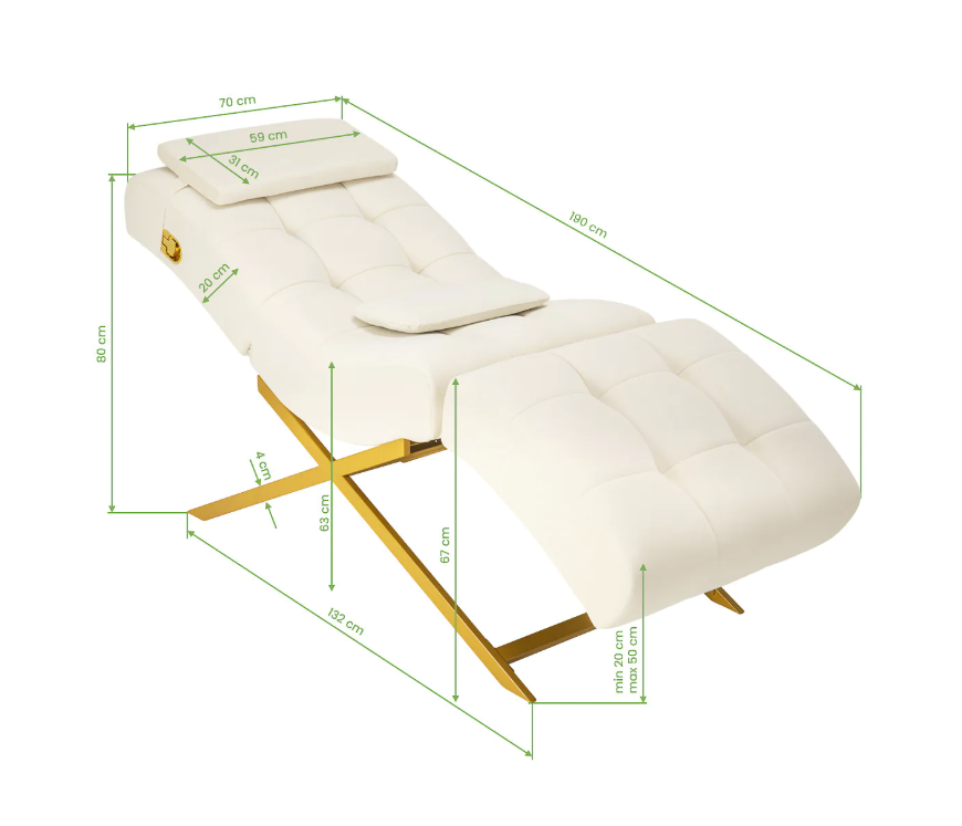 Sillon Umbra øjenvippebehandlingsbriks, hvid fløjl med guldbase - Next Cosmeitcs