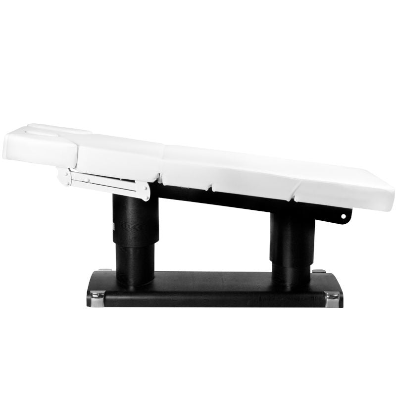 Professionel elektrisk liggestol med opvarmet madras og justerbar højde – ideel til klinikbehandling.