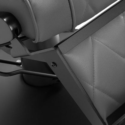 Professionel Hair System barberstol BM880 – grå polstring og sort stel til moderne barbershops.