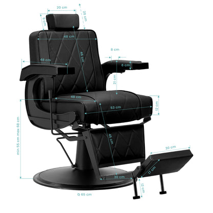 Professionel barberstol i sort fra Hair System – robust BM880-model med sort stel.