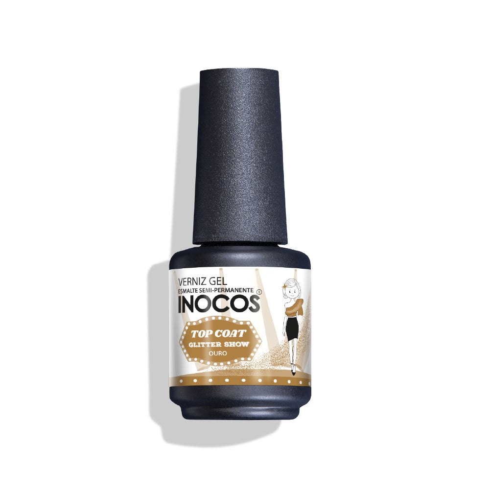 Top Coat Glitter Show Gold - Skinnende Guldfinish til Neglene - Next Cosmeitcs