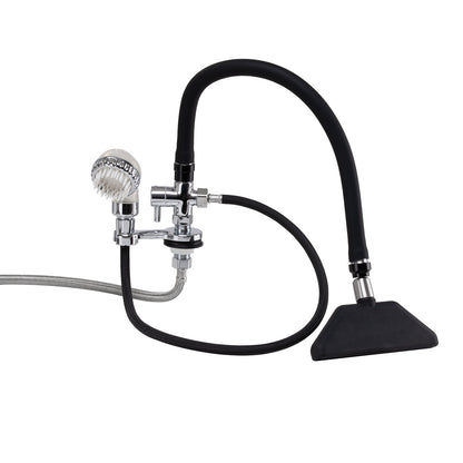 Vandfaldsarmatur til frisørvaskestation i sort og krom – elegant og effektiv vandtilførsel.